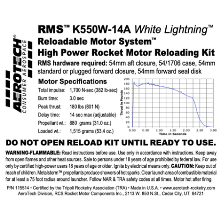 AeroTech K550W-14A RMS-54/1706 Reload Kit (1 Pack) - 115514