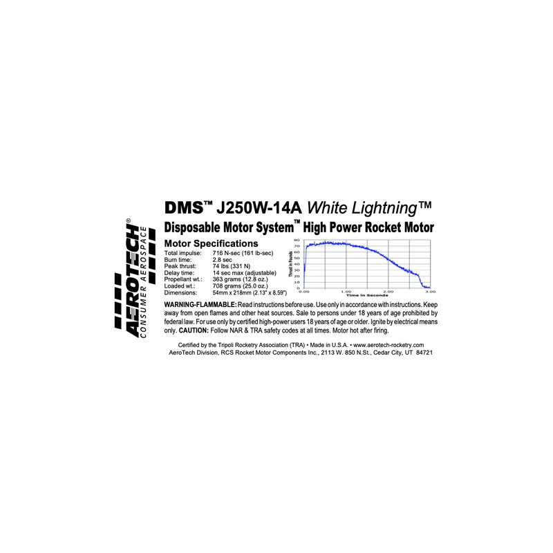 AeroTech J250W-14A 54mm x 218mm Single Use DMS 1-Motor Kit - 102514