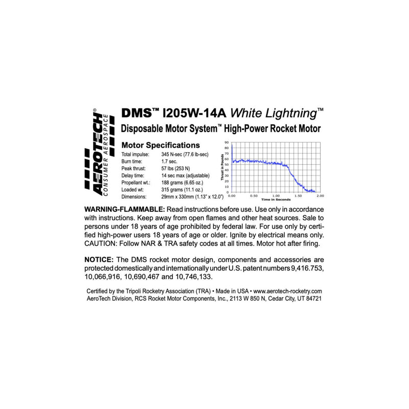 AeroTech I205W-14A 29mm x 305mm Single Use DMS 1-Motor Kit - 092014