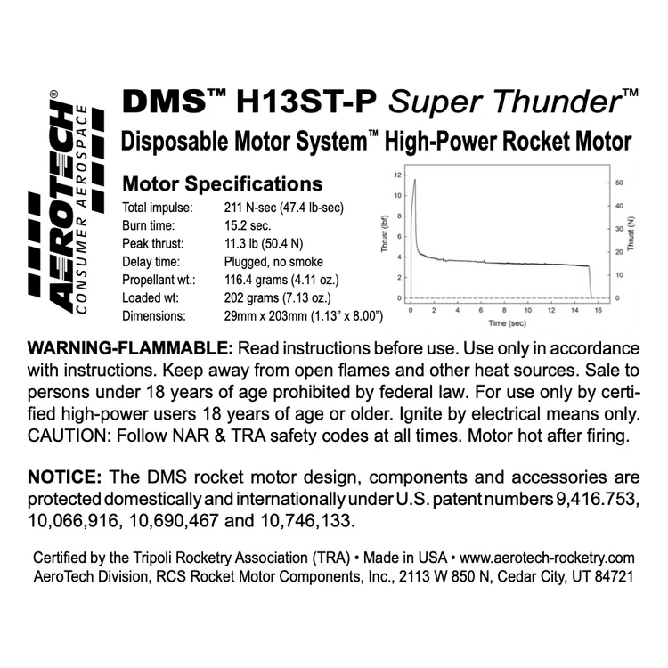 AeroTech H13ST-P 29mm x 147mm Single Use DMS 1-Motor Kit - 081300