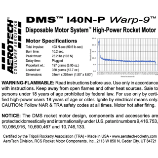AeroTech I40N-P 38mm x 203mm Single Use DMS 1-Motor Kit - 094000
