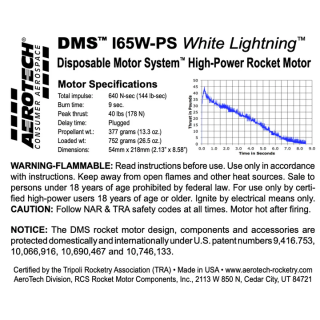 AeroTech I65W-PS 54mm x 218mm Single Use DMS 1-Motor Kit - 096510